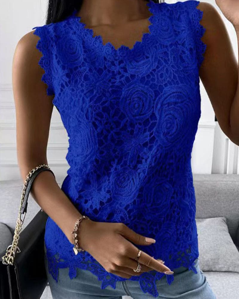 Damesblouse hannah | Kanten mouwloze blouse
