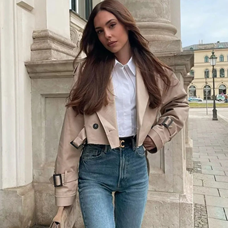 Zaria Jas | Casual trendy double-breasted korte oversized Trenchcoat