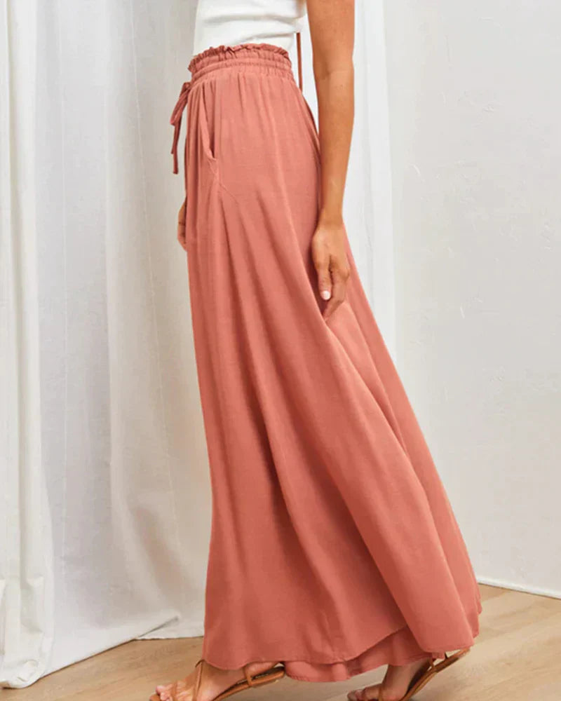 Effen kleur wijde pijpen broek met hoge taille