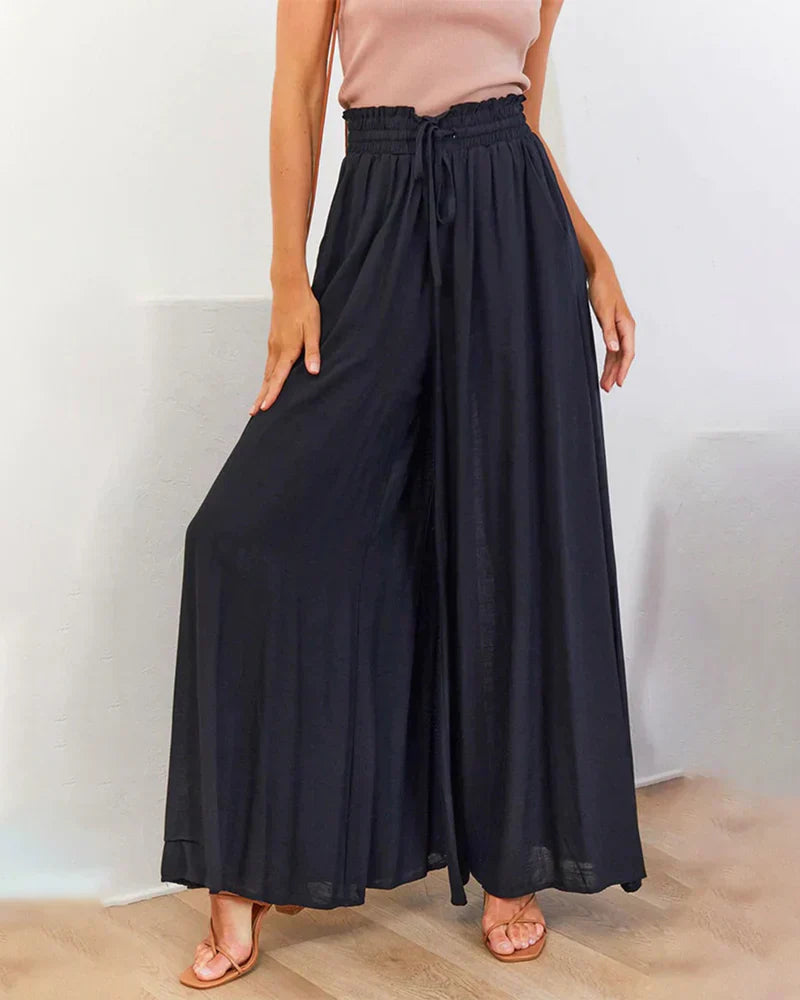Effen kleur wijde pijpen broek met hoge taille