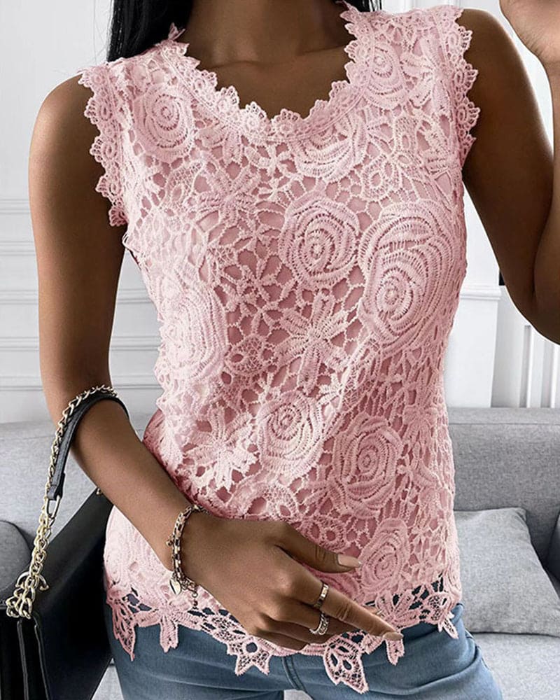 Damesblouse hannah | Kanten mouwloze blouse