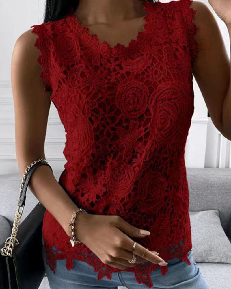 Damesblouse hannah | Kanten mouwloze blouse