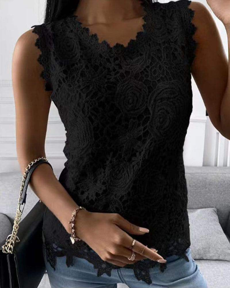 Damesblouse hannah | Kanten mouwloze blouse