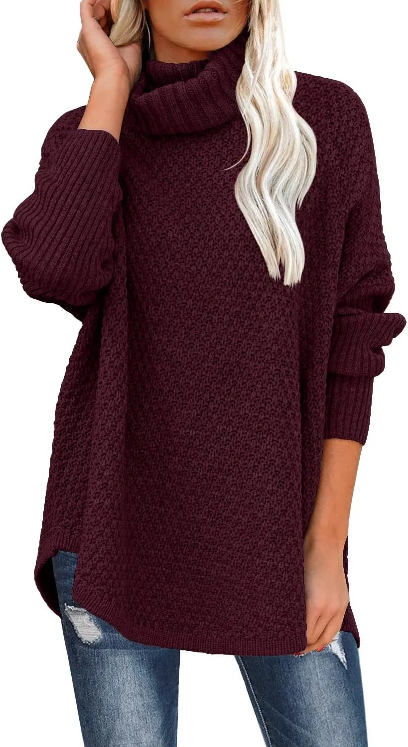 Vrouwen Plus Maat Turtleneck Lange Mouw Casual Pullover Gebreide Tuniek Sweater