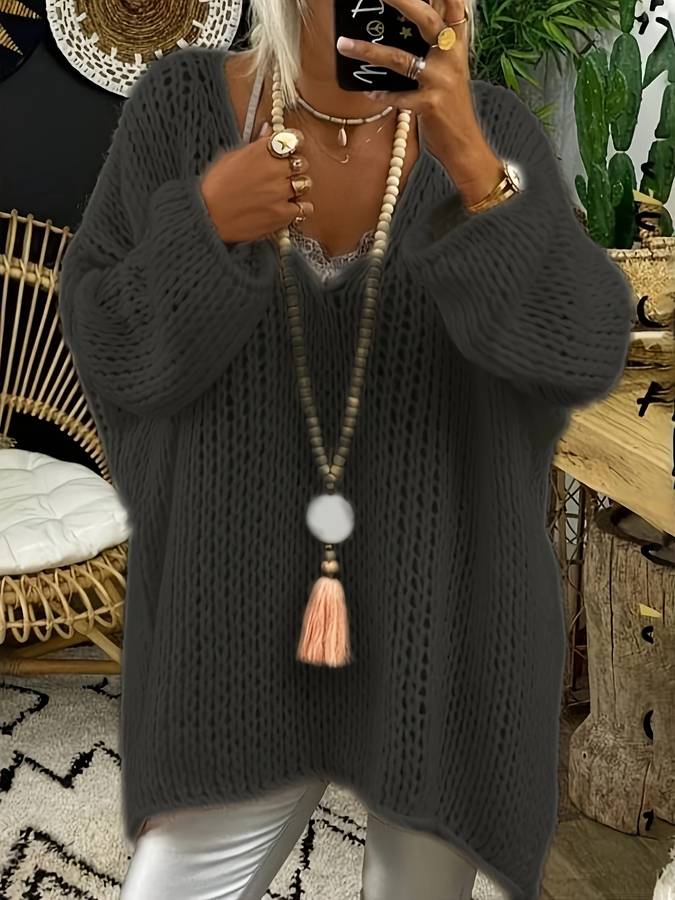 Gebreide oversized trui met v-hals