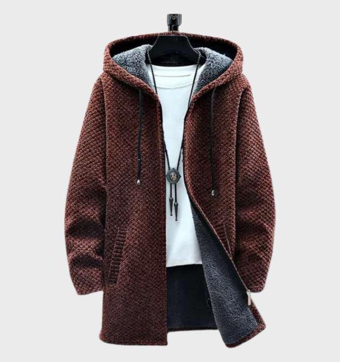 Robert - warm en dik jack met houndstoothmotief, fleecevoering, capuchon en trekkoord