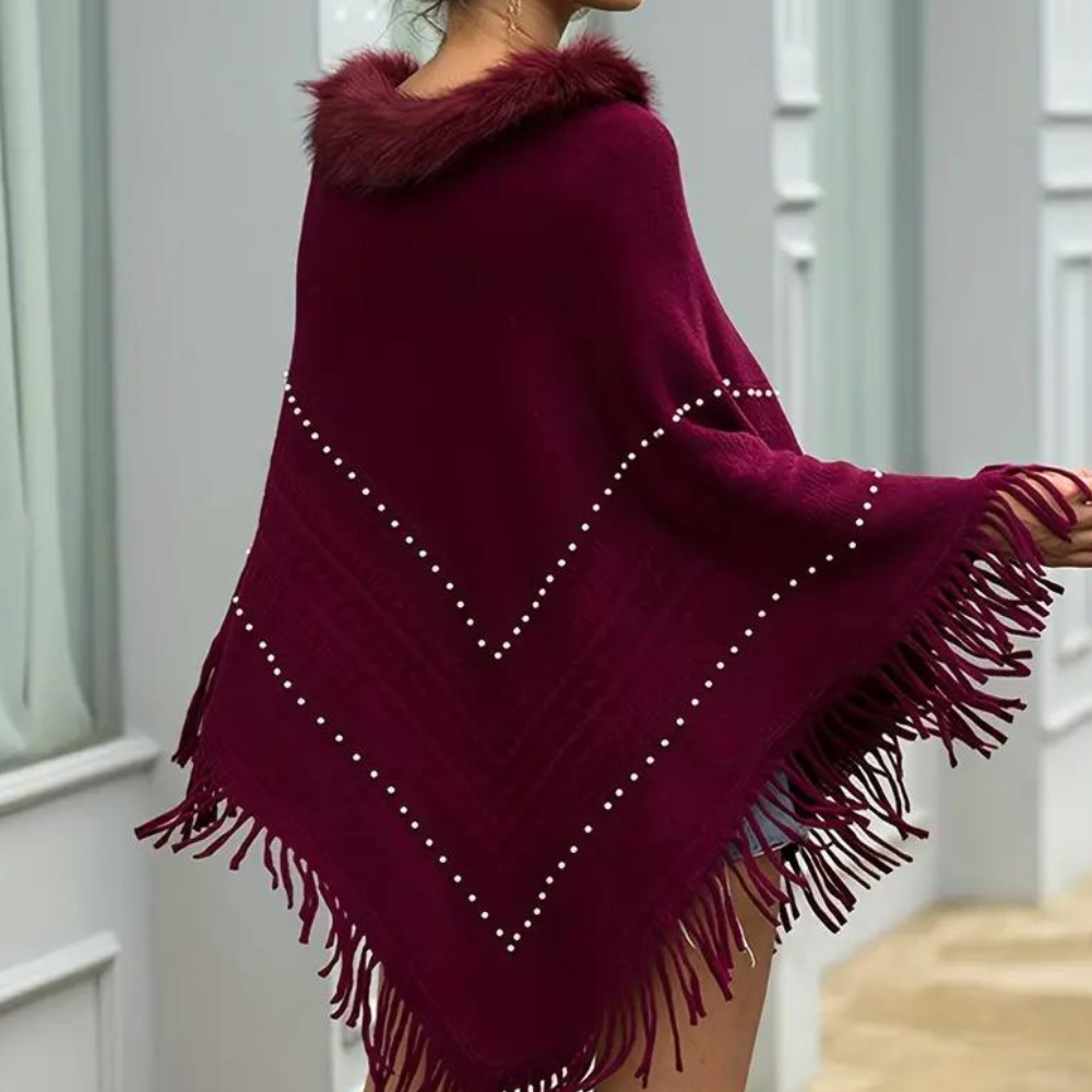 Eftychia - Stijlvolle Gebreide Poncho met Franjes voor Dames