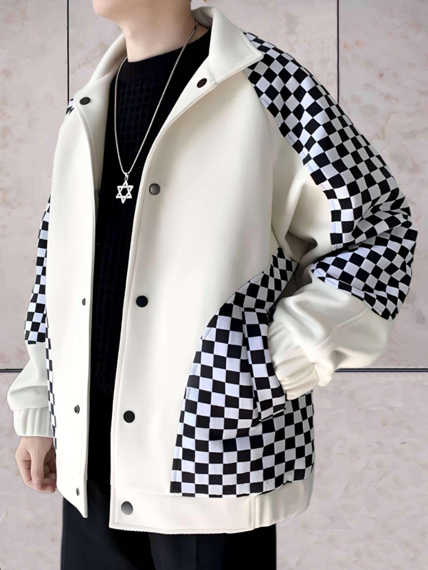 Edward - warme fleece geruite jas met zakken en knoopsluiting