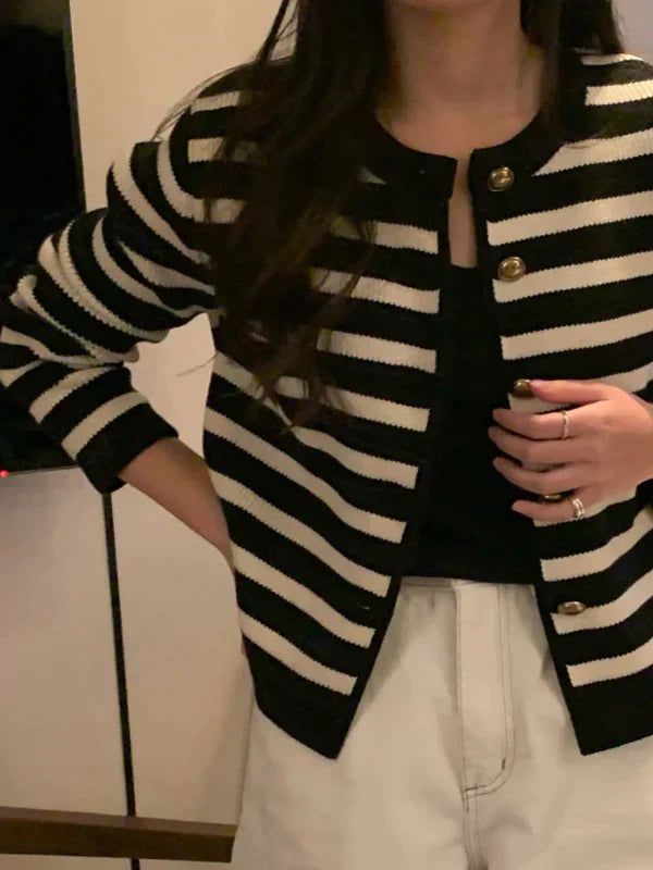 Caudalie Cardigan | Gestreept elegant vestjasje met lange mouwen