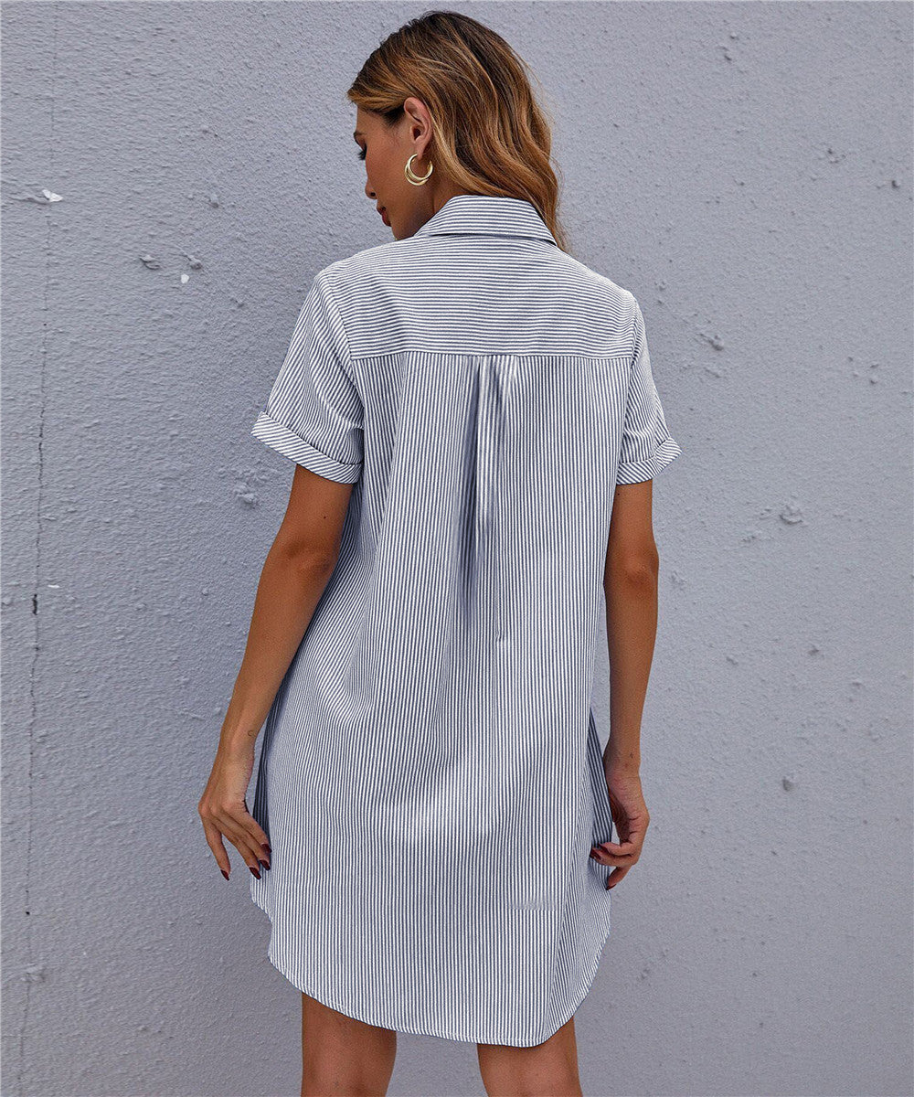 Donkerblauw gestreepte blousejurk