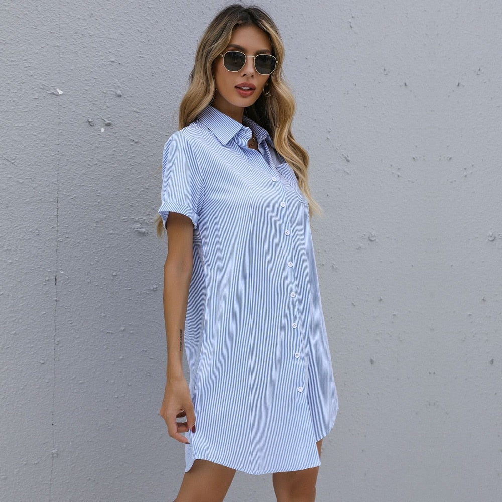Blauw/wit gestreepte blousejurk