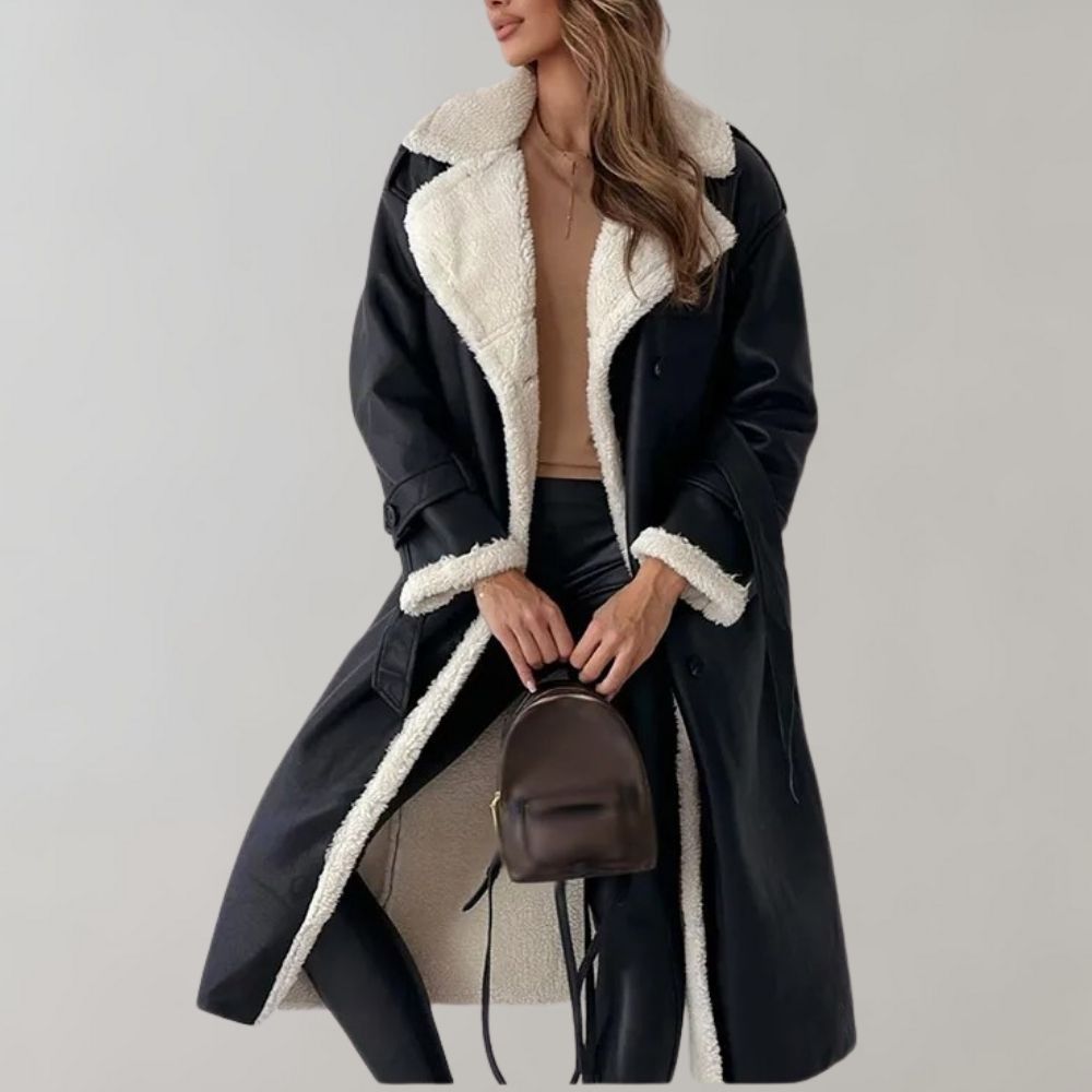 Annele Dekker Mantel | Lange leren winterjas met fleece voering voor dames