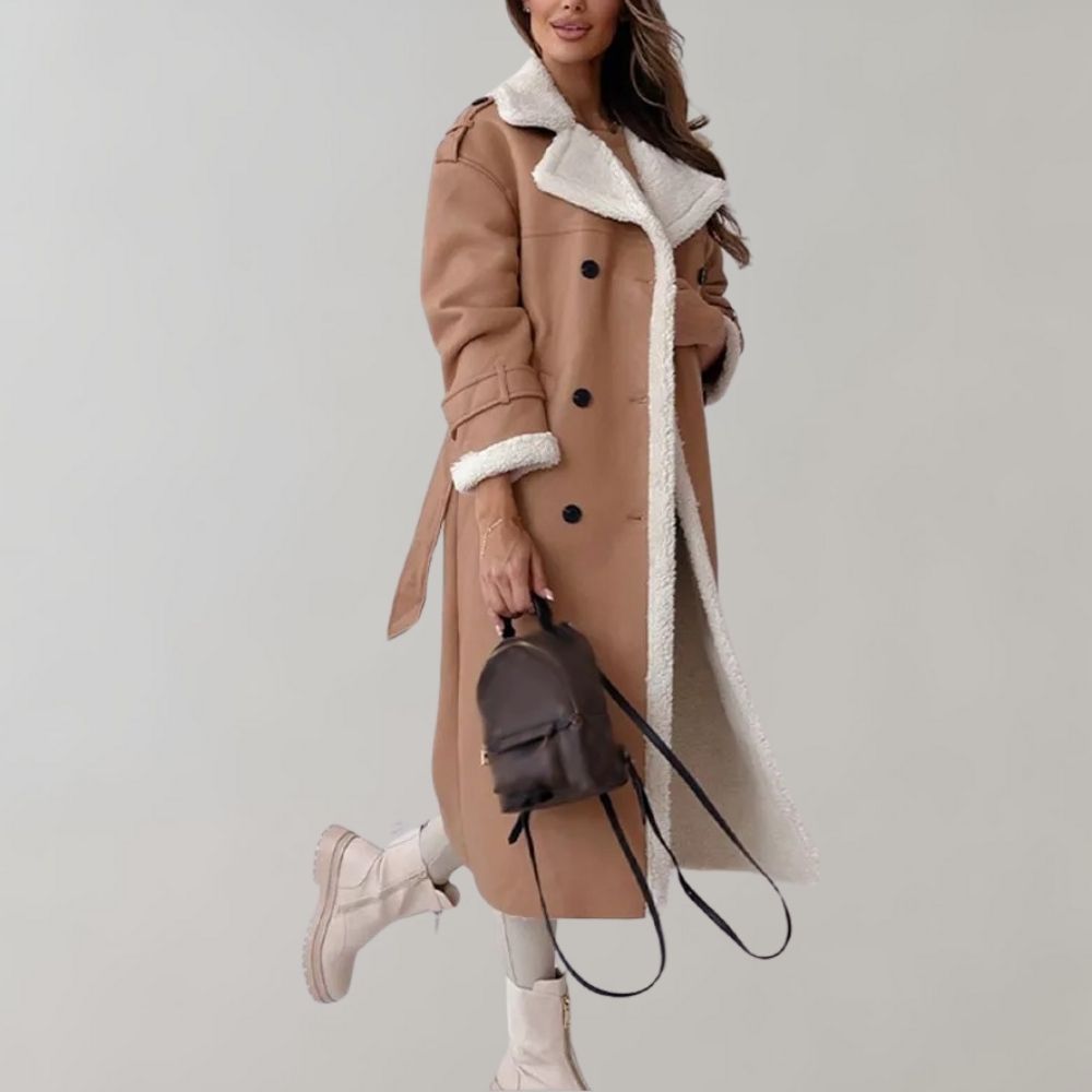 Annele Dekker Mantel | Lange leren winterjas met fleece voering voor dames