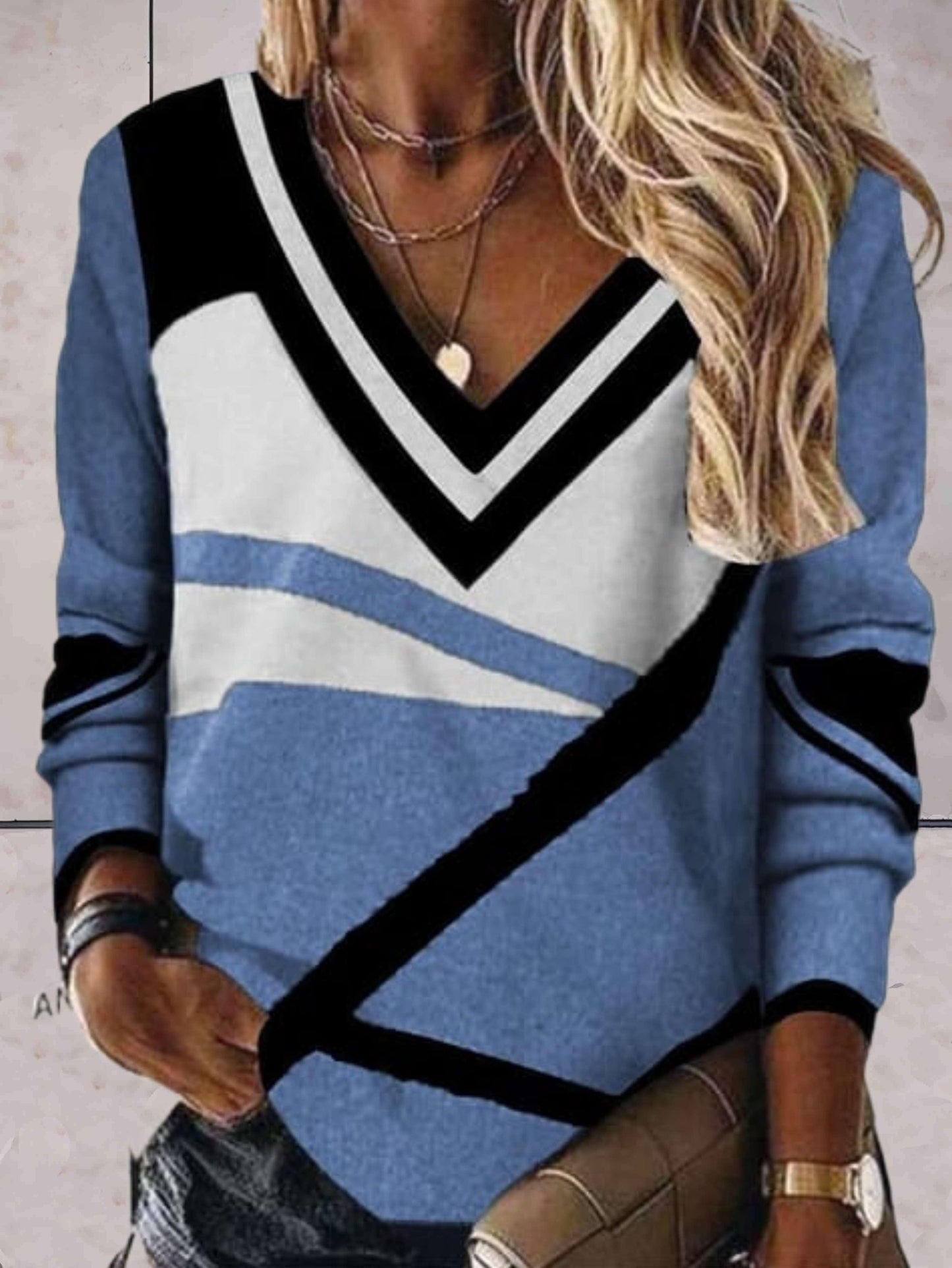 Lette | Kleurcontrasterende pullover met V-hals voor casual wear