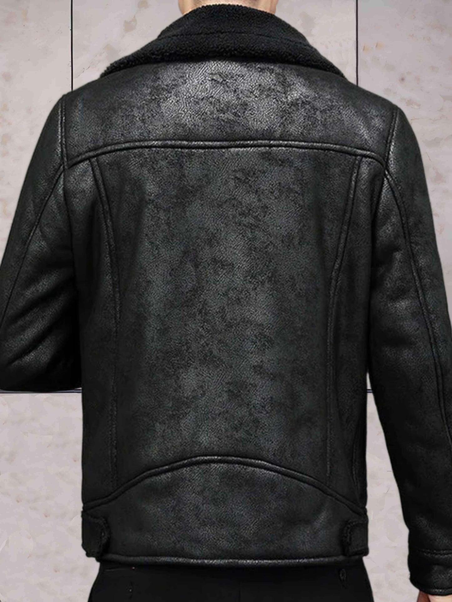 Nathaniel - bruin leren jack in vintage stijl met imitatiebont en omgeslagen kraag