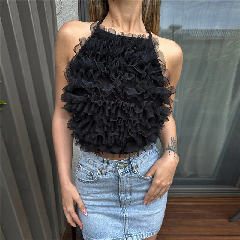 Zwarte fluffy crop top