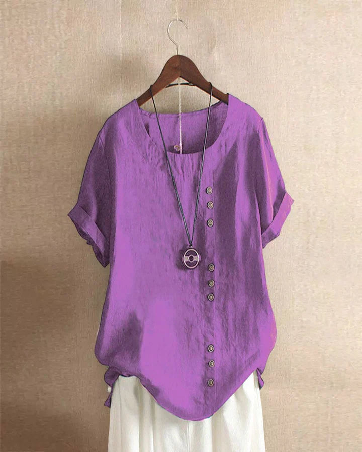 Leda - Effen blouse met korte mouwen en ronde halslijn
