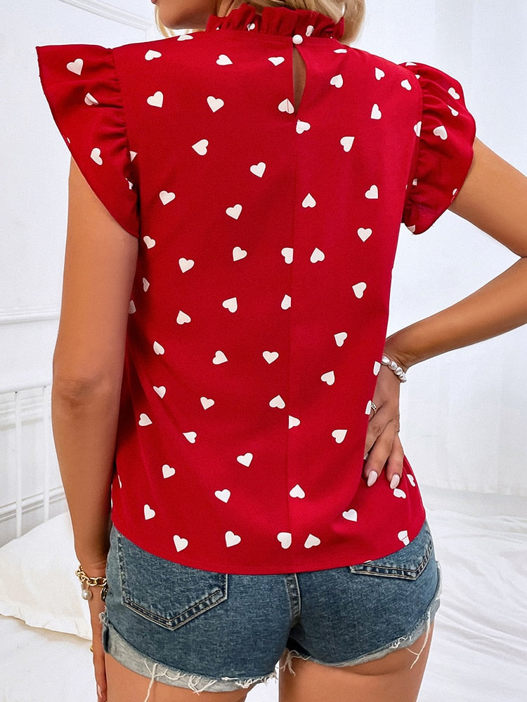Mouwloos blouse met hartjes