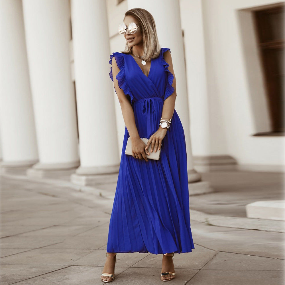 Blauwe maxi plissé jurk