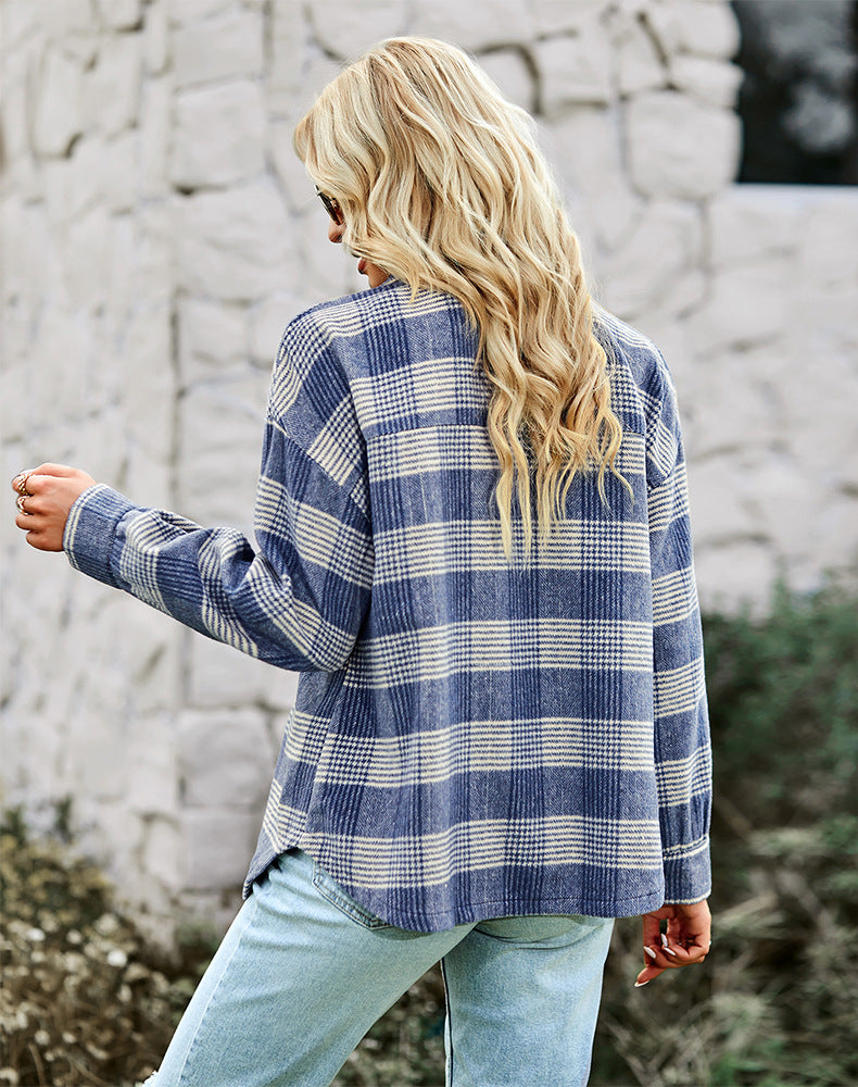 Blauw geruit blouse