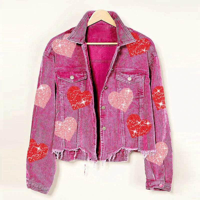 Alessandra | Corduroy bomberjack met paillettenhart
