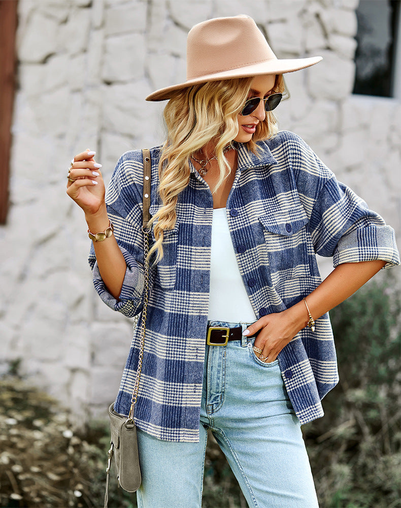 Blauw geruit blouse