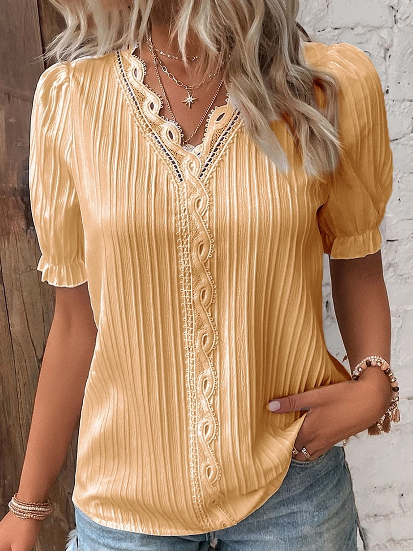 Anna | Kanten blouse met pofmouwen