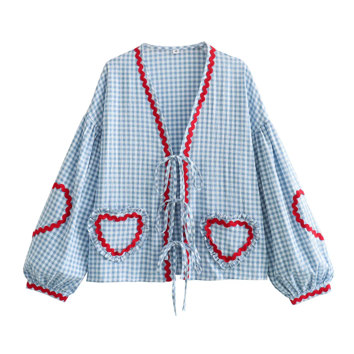Violeta Vintage Blouse | Stijlvolle damesblouse met hartpatroon, lange mouwen en strikdetails