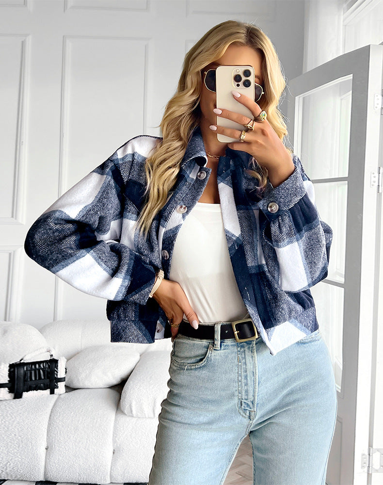 Donkerblauwe geruite jas