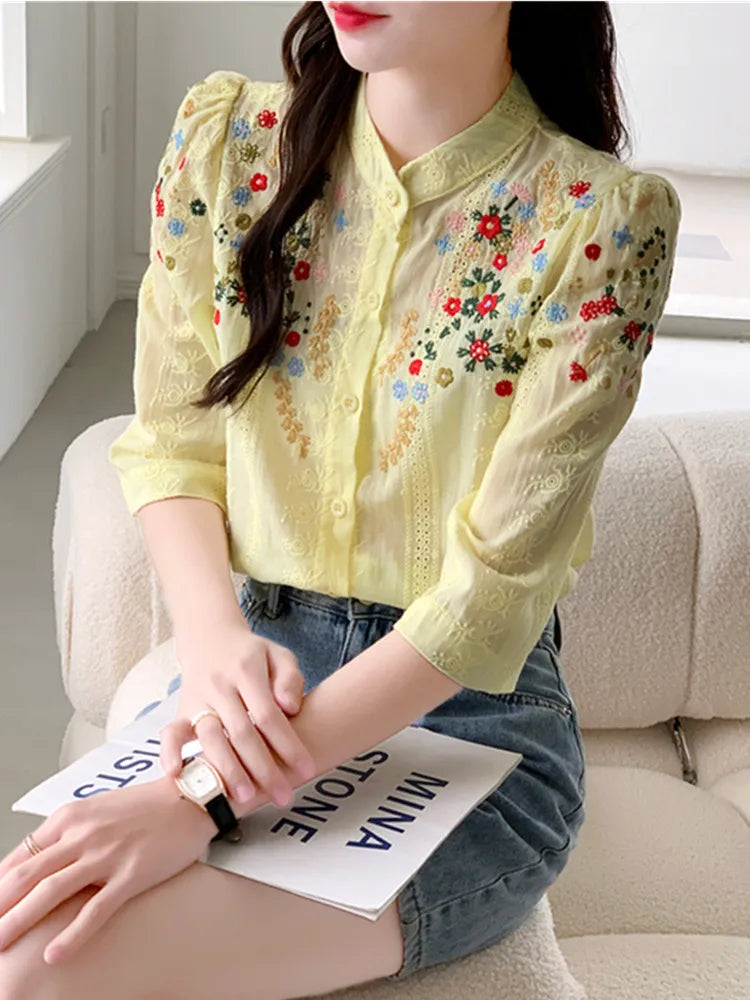 Alida Romantic Bluse | Elegante damesblouse met vintage bloemenprint en korte mouwen