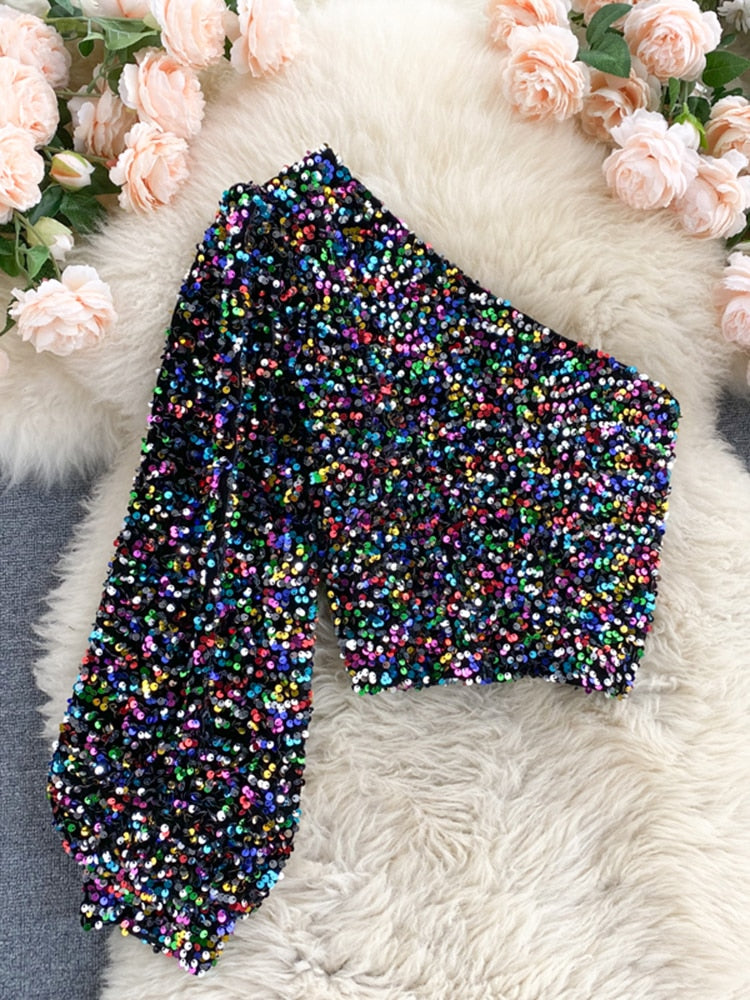 Glitter one shoulder top