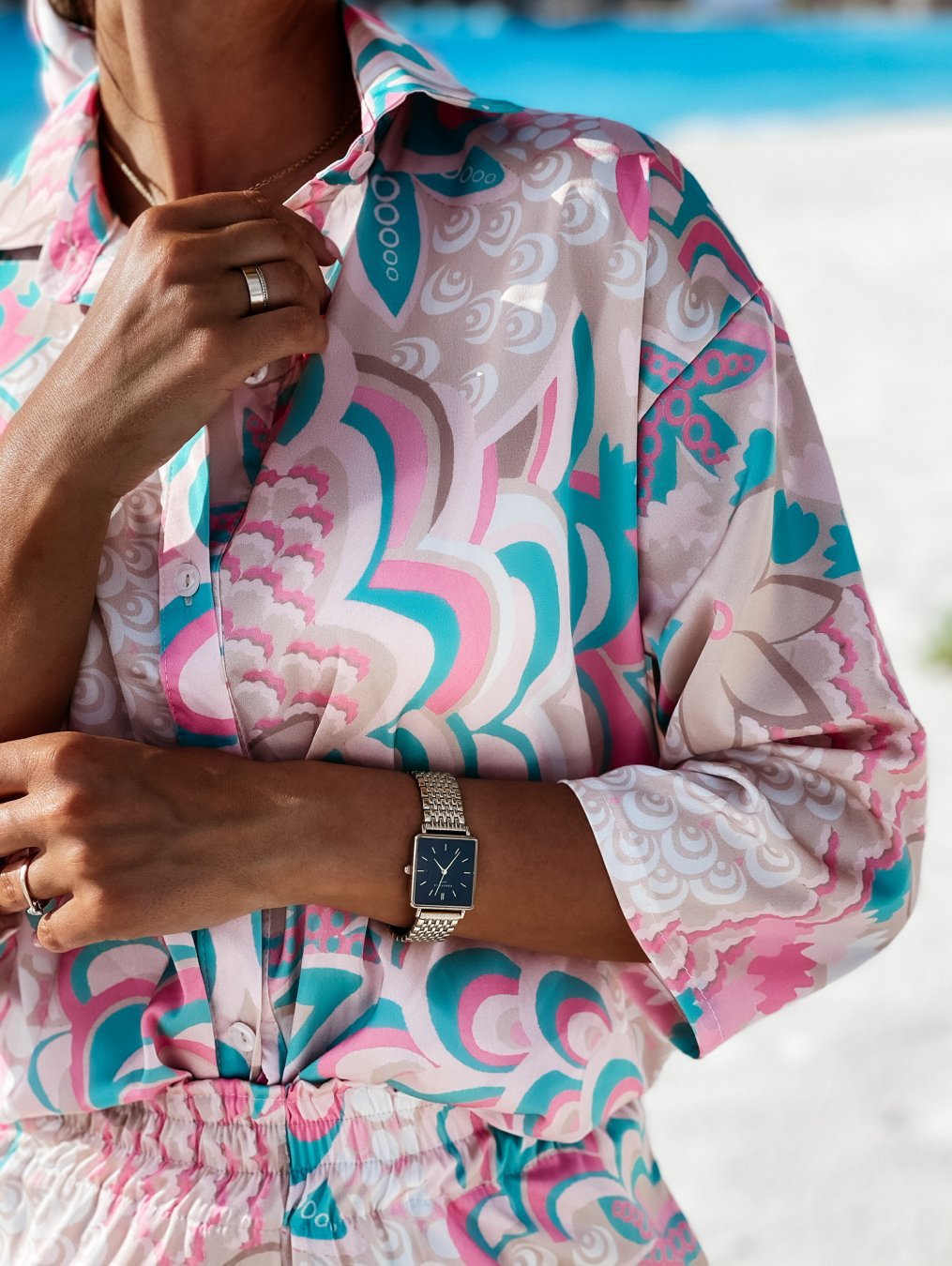 Roze/blauw two piece setje met print