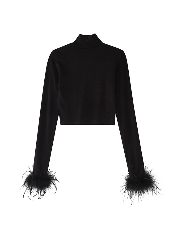 Zwarte top met veren