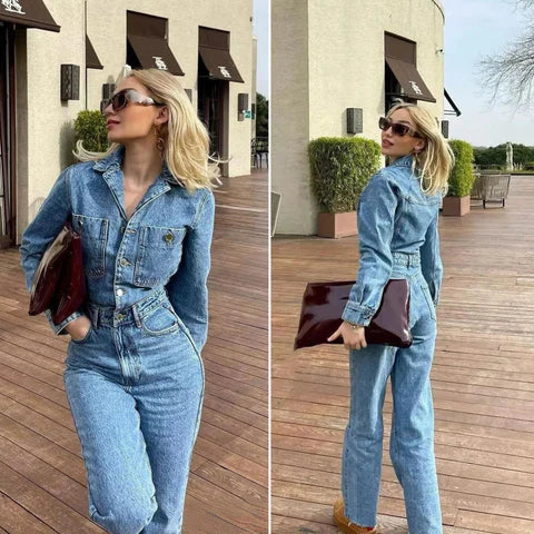 Dorthea - Damesmode Denim Jumpsuit - Stijlvolle Eenvoud