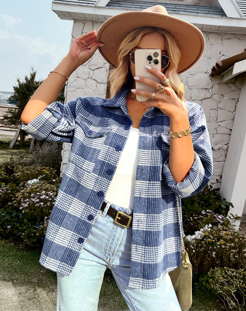 Blauw geruit blouse