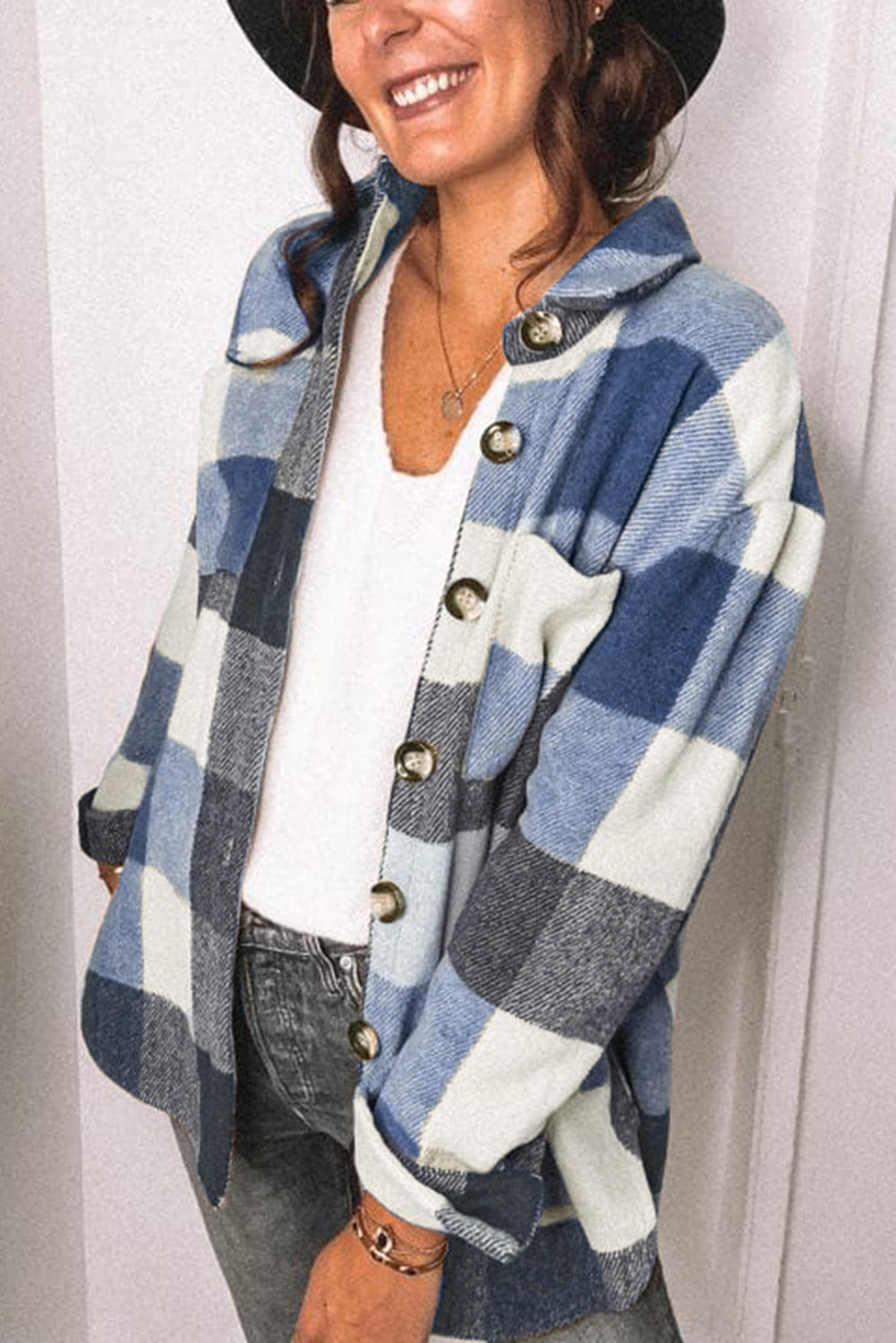 Blauw geruit overhemdblouse