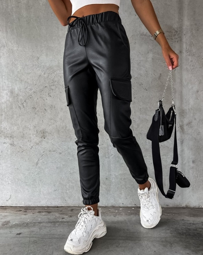 Naomi Cargo Broek | Lederlook cargo broek