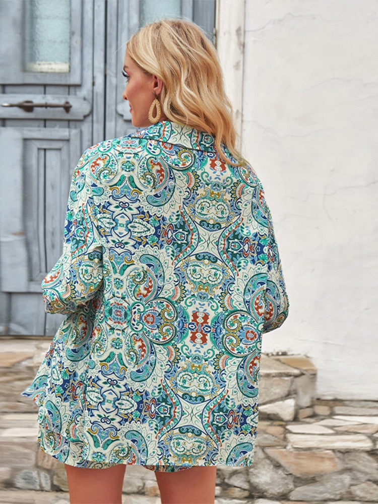 Two piece set met blauwe print
