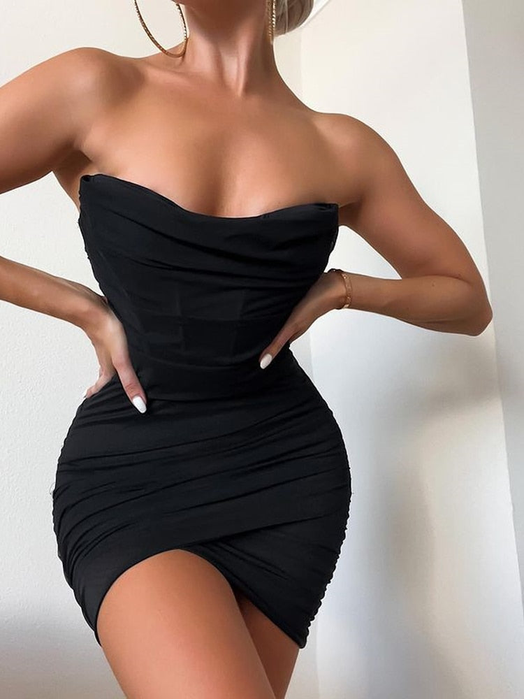 Strapless mini jurk