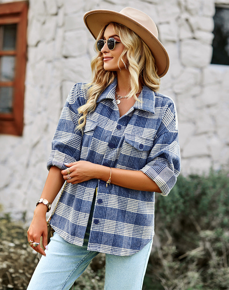 Blauw geruit blouse