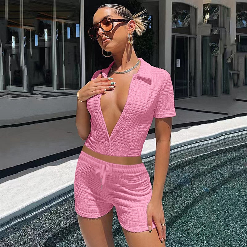 Roze two piece set van badstof