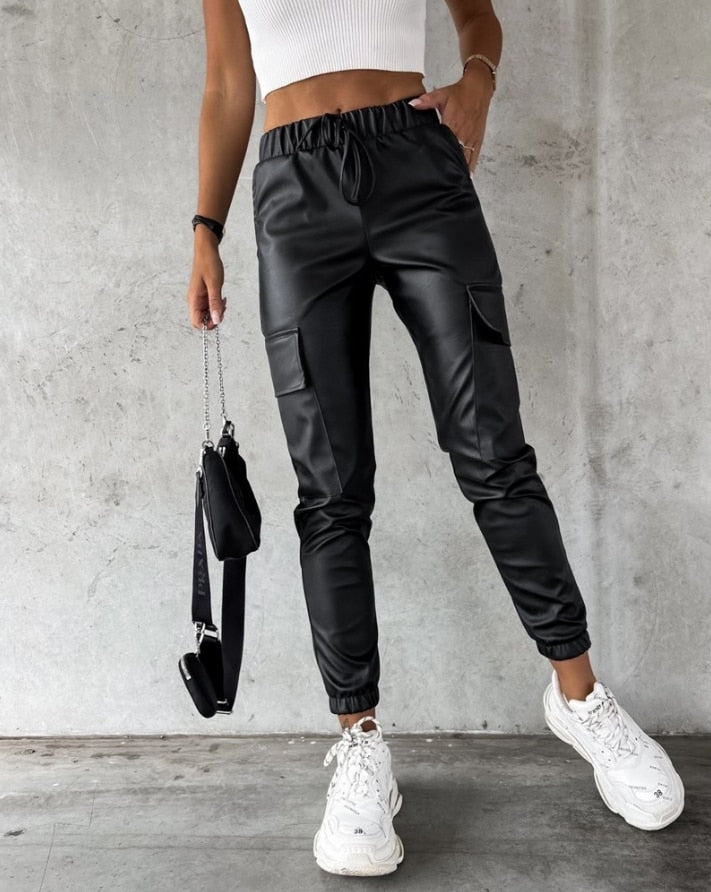 Naomi Cargo Broek | Lederlook cargo broek