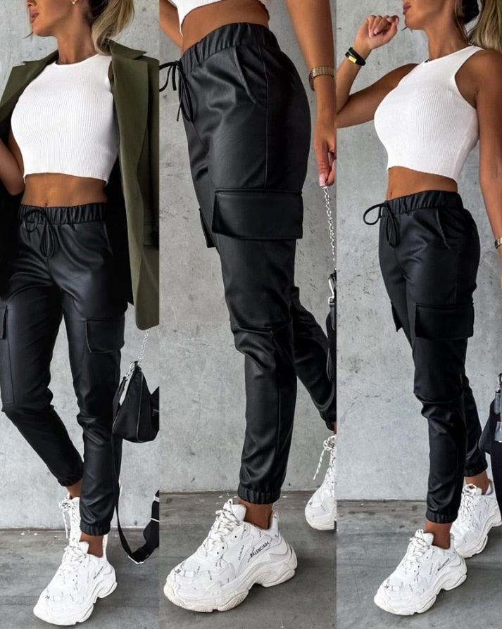 Naomi Cargo Broek | Lederlook cargo broek
