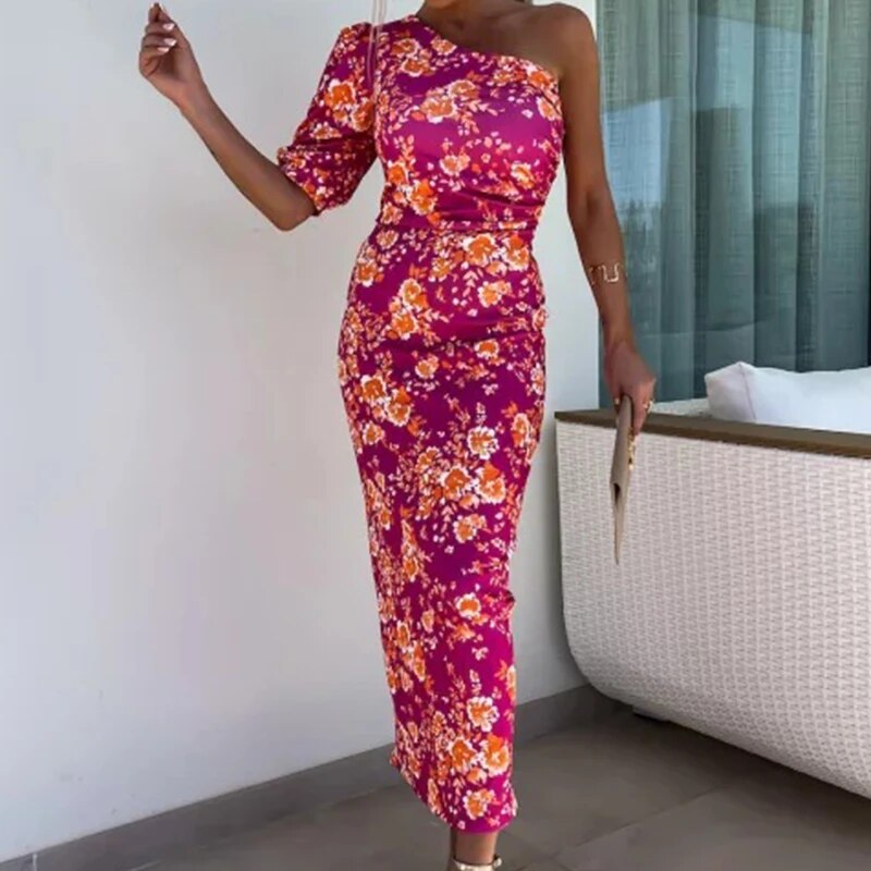 Susan - Stijlvolle en Comfortabele Zomerse One-Shoulder Jurk met Pofmouwen voor Vrouwen