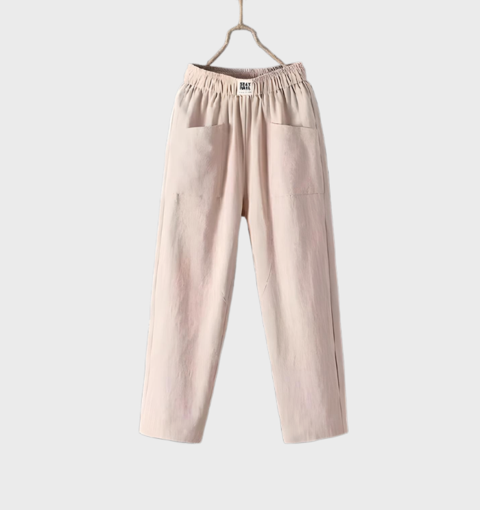 Linnen broek met zakken en ruches voor dames