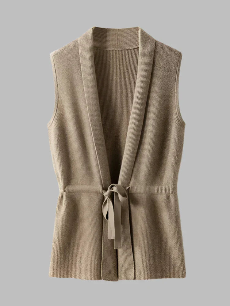 Annabel Vest | V-hals wol-look vrouwen vest met taille band