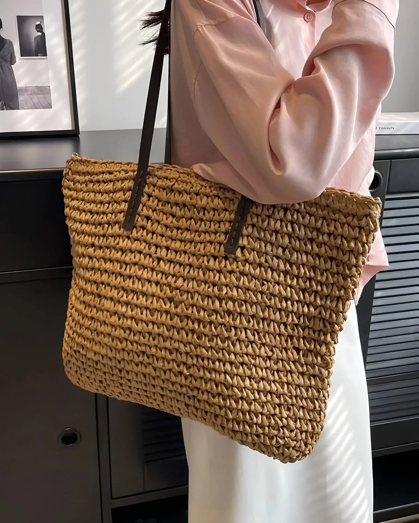 Ecochic | stijlvolle geweven shopper met lange handvatten
