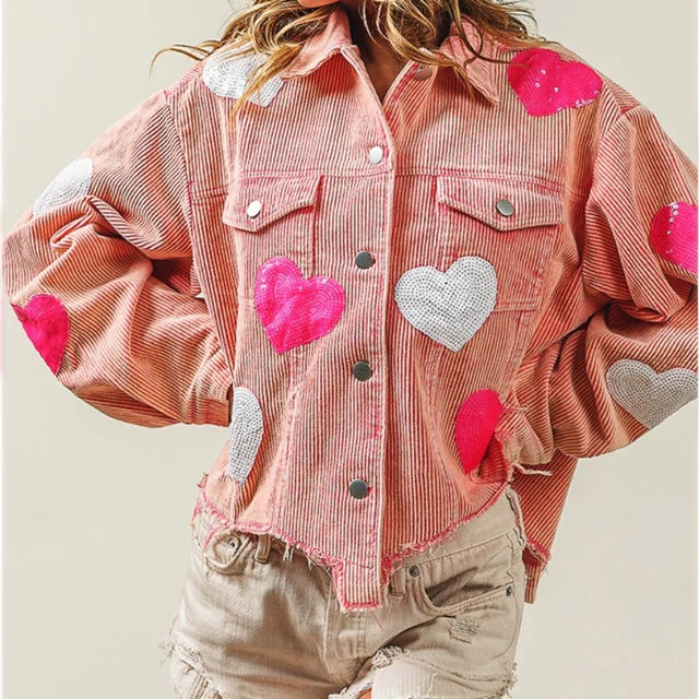 Alessandra | Corduroy bomberjack met paillettenhart