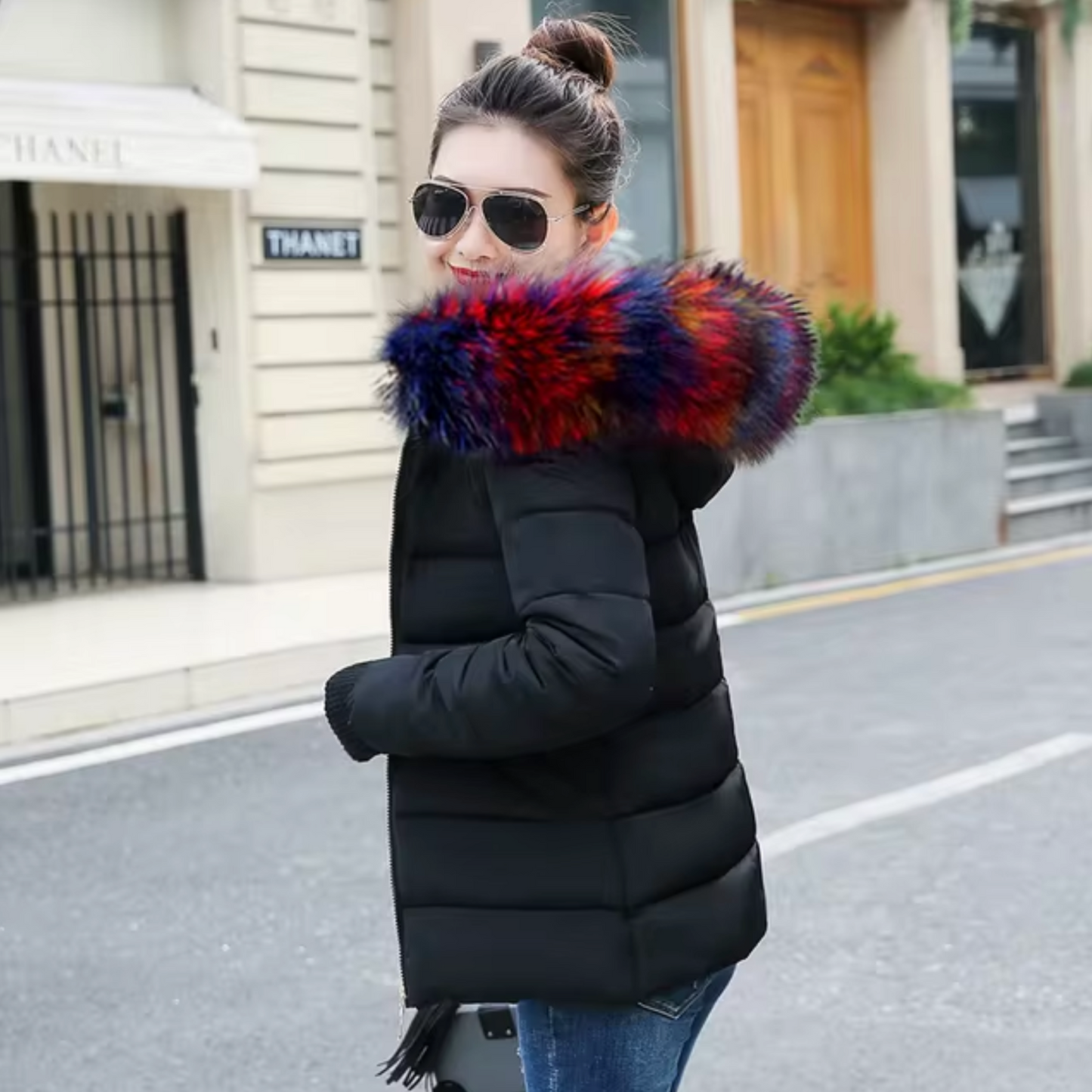 Autri Winterjas | Warme korte winterjas met afneembare bontkraag voor dames