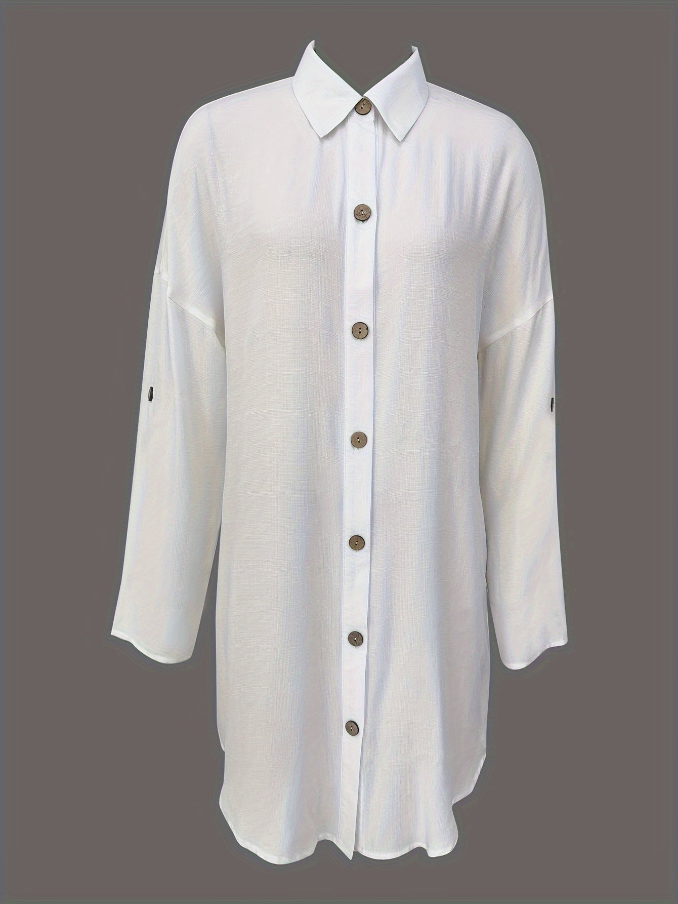 Nannie - Effen knoopjurk lange blouse dames